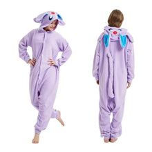 Pyjama cosplay unisexe lavande en peluche avec oreilles bleues et nez rouge pour soirées cocooning