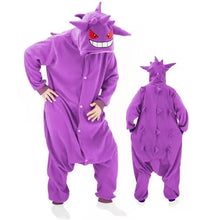 Pyjama pokemon cosplay unisexe en peluche violette avec yeux rouges et dents blanches pour soirées cocooning
