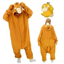 Orange pyjama cosplay unisexe en peluche une pièce inspiré de psyduck pour soirées cocooning et cosplay unisexe