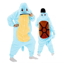 Pyjama pokemon cosplay unisexe en peluche bleu clair et jaune avec coquille marron pour soirées cocooning