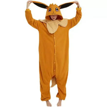 Pyjama pokemon cosplay unisexe eevee orange avec oreilles noires et col crème idéal pour soirées cocooning