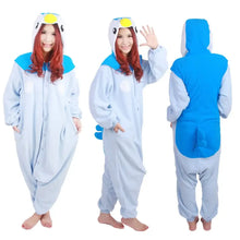 Pyjama pokemon cosplay unisexe bleu clair et bleu vif avec motif pingouin jaune et blanc pour soirées cocooning