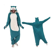 Pyjama pokemon cosplay unisexe snorlax vert d’eau et crème avec capuche brodée pour soirées cocooning