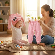 Pyjama enfant chat rose à manches longues en tissu doux avec pantalon rose à motifs coeurs blancs