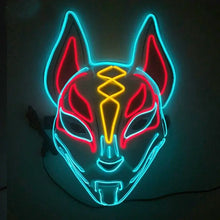 Masque renard lumineux avec leds bleues rouges et jaunes pour halloween et cosplay en forme de renard lumineux