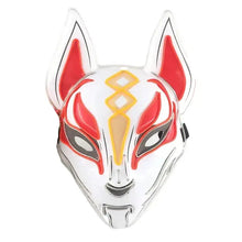 Masque renard lumineux blanc rouge et jaune avec oreilles pointues et motifs stylisés pour halloween et cosplay