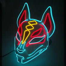 Masque renard lumineux avec leds rouges jaunes et bleues pour halloween et cosplay