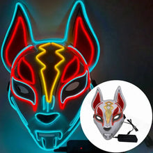Masque renard lumineux avec leds rouges jaunes et bleues pour halloween et cosplay, style renard lumineux distinctif