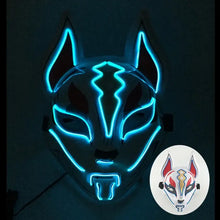 Masque renard lumineux bleu avec lignes néon éclatantes pour halloween et cosplay