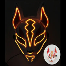 Masque renard lumineux orange avec cadre plastique noir et motifs stylisés pour halloween et cosplay