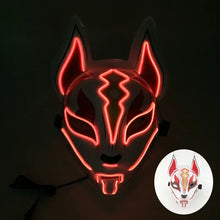 Masque renard lumineux rouge avec contour néon stylisé et oreilles pointues pour halloween et cosplay