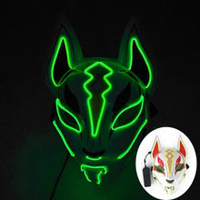 Masque renard lumineux vert à led avec contour néon et version blanche non illuminée pour Halloween et cosplay
