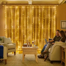 Rideau guirlande led doré en voile transparent avec guirlande led usb à télécommande pour décoration chaleureuse