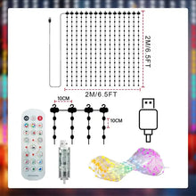 Rideau lumineux connecté de noël à 400 led multicolores 2 mètres avec réglage couleur par télécommande et charge usb