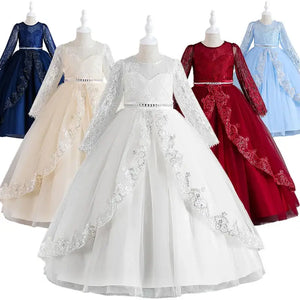 Vestido de encaje de manga larga para niños
