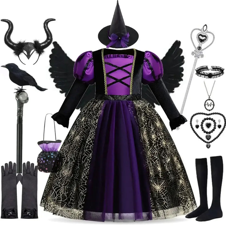 Robe Déguisement Halloween Fille Gothique Lolita - Ensemble Avec Perruque, Collier, Chaussettes - Pour Carnaval, Anniversaire, Cosplay