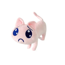 Peluche chat rose needy girl overdose de 20 cm avec grands yeux bleus et expression triste