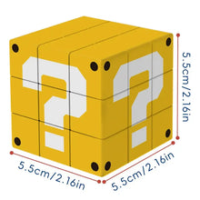 Rubik’s cube mario bloc point d’interrogation cube puzzle jaune vif avec points d’interrogation blancs et coins noirs