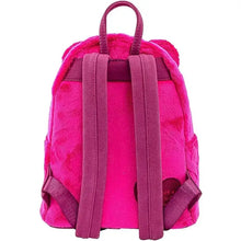 Sac à dos scolaire toy story en peluche rose avec bretelles violettes assorties et texture douce et duveteuse