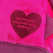 A plush vibrant pink blanket with a dark red heart patch featuring the text youve got a playdate with destiny for scolaire toy story