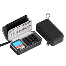 Sacoche rigide noir compatible nintendo switch avec 14 emplacements pour jeux, cartes sd et manettes joy-con organisée