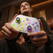 Manette turpow rgb sans fil blanche avec boutons néon et croix directionnelle éclairée design ergonomique modèle 1025