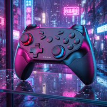Manette sans fil turpow rh-320 compatible switch avec design ergonomique noir et sticks analogiques illuminés rouge et bleu
