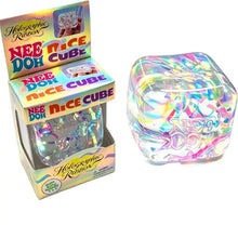 Jouet sensoriel needoh cube transparent rempli de ruban holographique arc-en-ciel coloré à presser