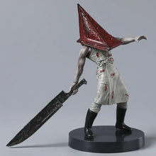 Figurine silent hill pyramid head 18 cm rouge en forme de pyramide avec tablier taché de sang socle rond