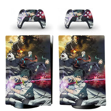 Skin ps5 digital jujutsu kaisen manga avec console et manette dualsense aux couleurs vives et personnages en action