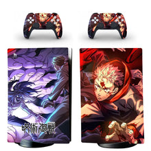 Skin ps5 digital jujutsu kaisen manga avec console playstation 5 et manettes en rouge noir et violet anime-themed