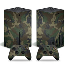 Skin xbox series x camouflage motif militaire vert marron noir avec console et manettes couleurs textures militaires