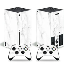 Skin xbox series x en marbre blanc avec accents noirs pour console et manettes motifs colorés