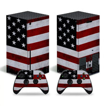 Skin xbox series x motifs américain vintage avec console et manettes aux couleurs du drapeau américain