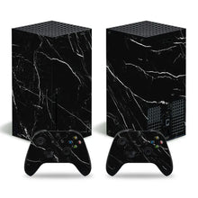 Skin xbox series x motifs géométriques en marbre noir avec finition brillante sur console et manettes xbox series