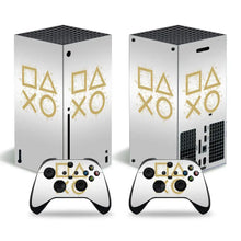 Skin xbox series avec motifs graphiques blanc et or pour console playstation 5 et manettes assorties