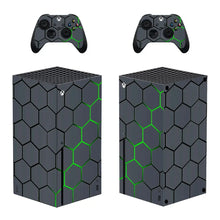 Skin xbox series x motifs gaming noir avec motifs hexagonaux verts lumineux pour console et manettes