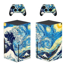 Skin xbox series x motifs gaming pour console et manettes avec artwork bleu et jaune inspiré de van gogh et hokusai