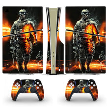 Skin ps5 slim noir et orange thème soldat tactique en vinyle pour console ps5 slim avec lecteur et manettes dualsense