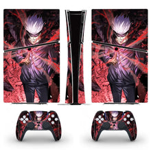 Skin ps5 slim digital jujutsu kaisen rouge et noir vinyle illustré personnage cheveux blancs pour console et manettes