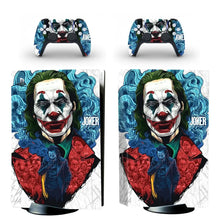 Skin ps5 standard joker avec lecteur et manettes design vibrant joker vert blanc rouge bleu pour console playstation 5