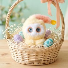 Fluffy peluche smart robot peluche jaune avec chapeau en plumes roses et jaunes pour enfants