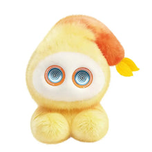 Robot peluche smart jaune doux avec oreilles orange et yeux en spirale en peluche smart interactive