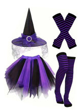 Tutu violet et noir en tulle superposé pour déguisement halloween sorcière avec accessoires