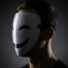 Masque sourire blanc en plastique avec lignes noires courbées pour yeux et bouche idéal pour déguisement carnaval