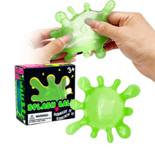 Balle anti-stress verte translucide forme de slime avec finition brillante et design éclaboussure idéale pour magasins de jouets et déguisement carnaval