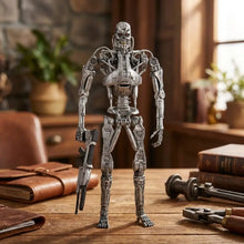Figurine squelette terminator t-800 endoskeleton argent métallique articulée avec design mécanique détaillé pour judgment day
