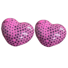Squishy anti-stress cœur passion rose avec finition brillante et texture à pois violets foncés pour détente