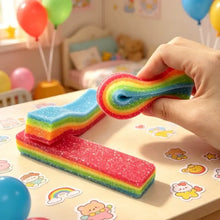 Jouet squishy ruban arc-en-ciel à étirer en forme de ruban torsadé pailleté aux couleurs vives