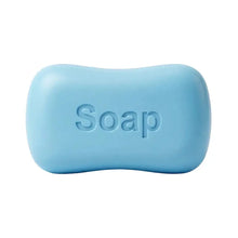 Squishy savon souple bleu clair rectangulaire avec bords arrondis et inscription soap en relief pour un usage doux